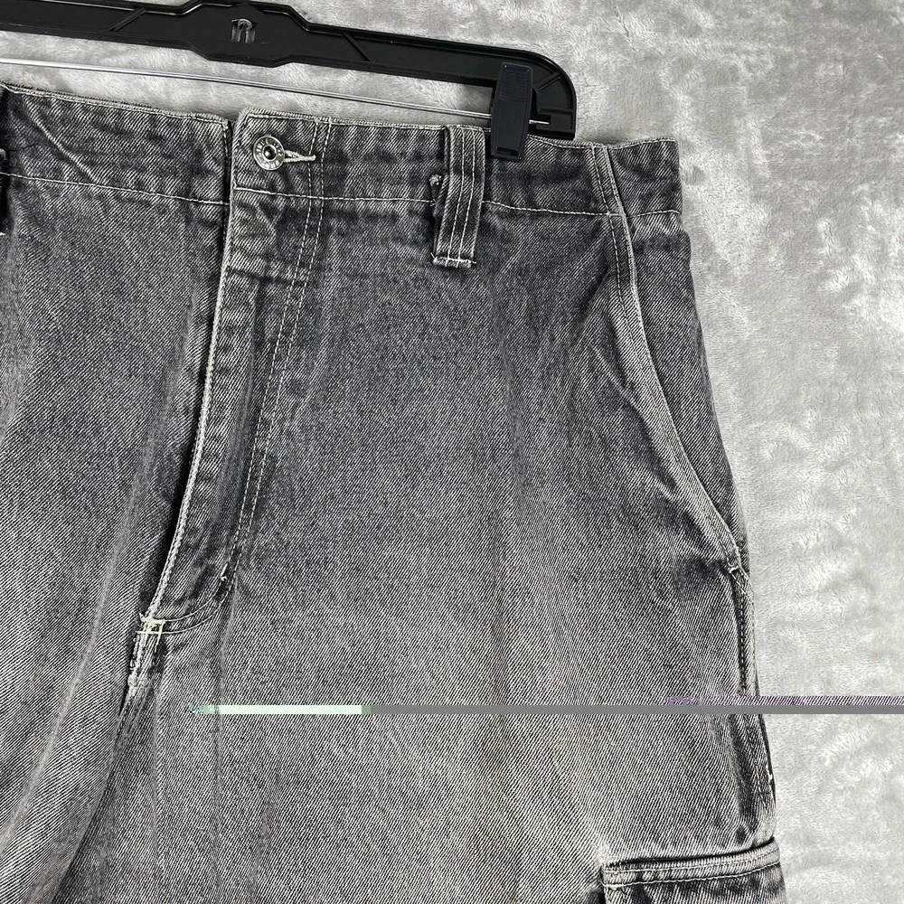 Vtg Y2K FUBU Cargo Shorts Black Denim Jorts Super Baggy Loose 38W (fit 36x15)